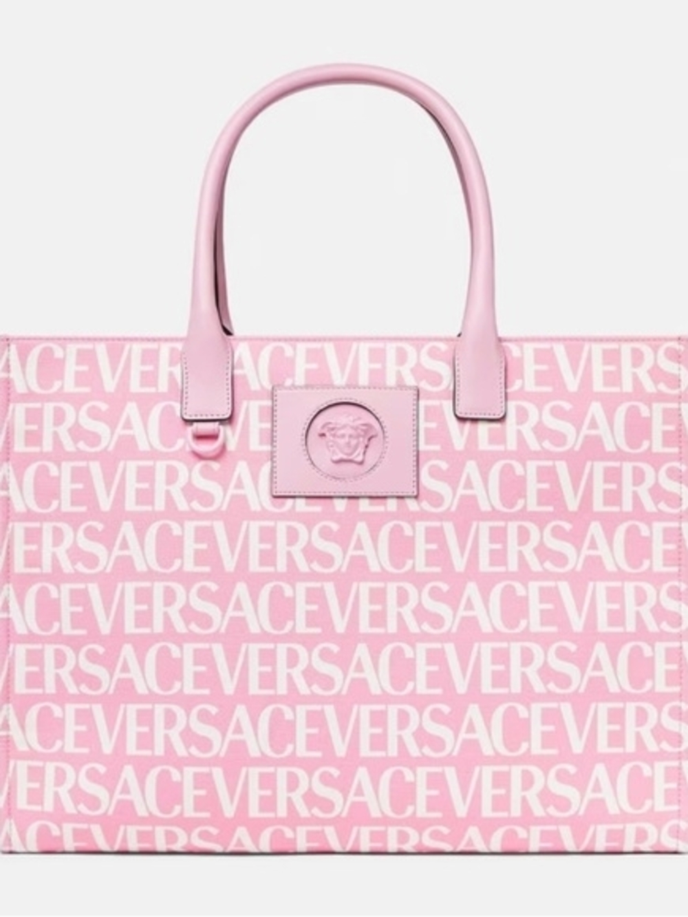 Versace Pink Logo Jacquard Shopper Tote